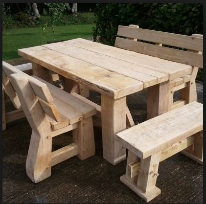 chunky wooden garden furniture sets